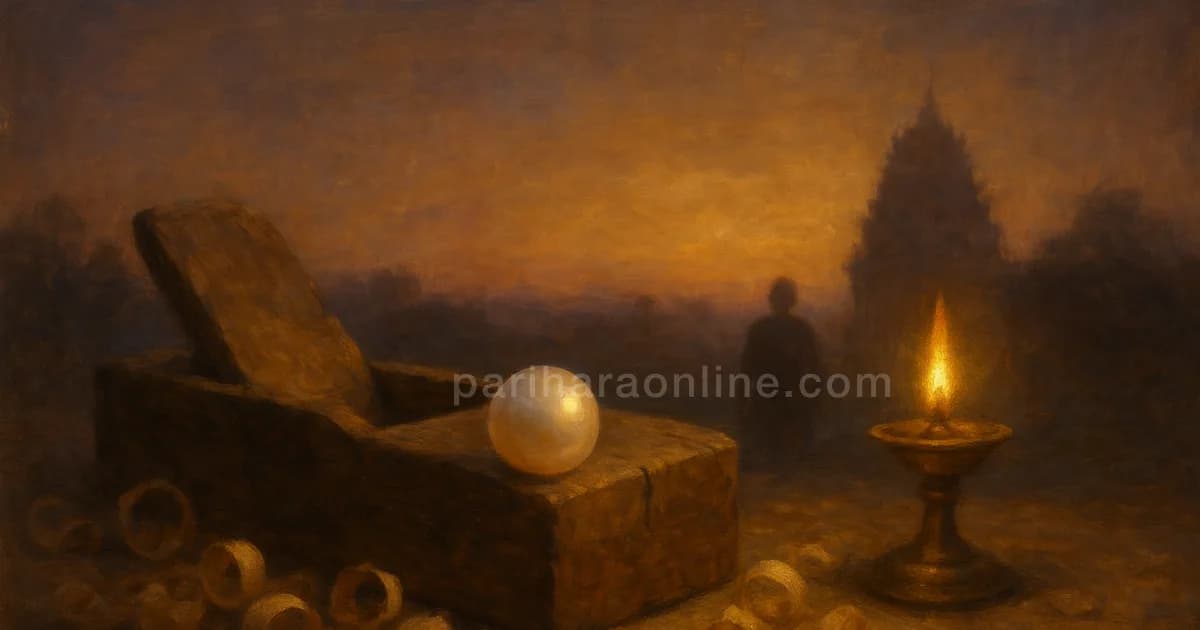 A pearl on a carpenter's plane with wood shavings and a lit lamp, craft symbols of Chitra nakshatra | pariharaonline.com