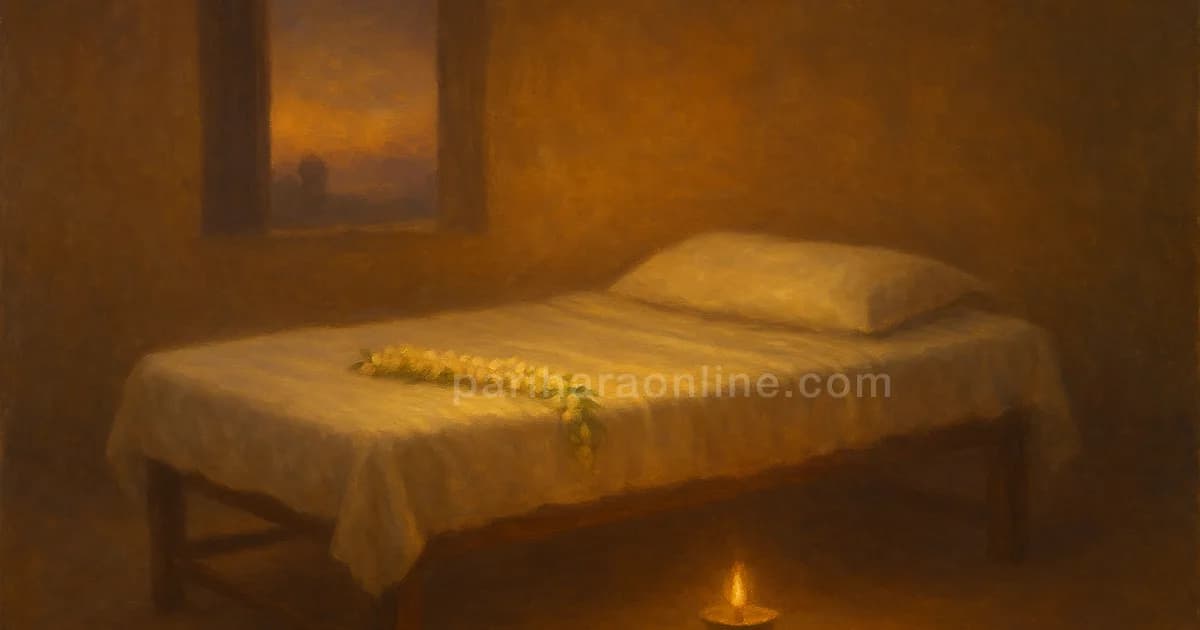 Wooden cot with jasmine and a lit brass lamp at evening, the rest and delight of Purva Phalguni nakshatra | pariharaonline.com