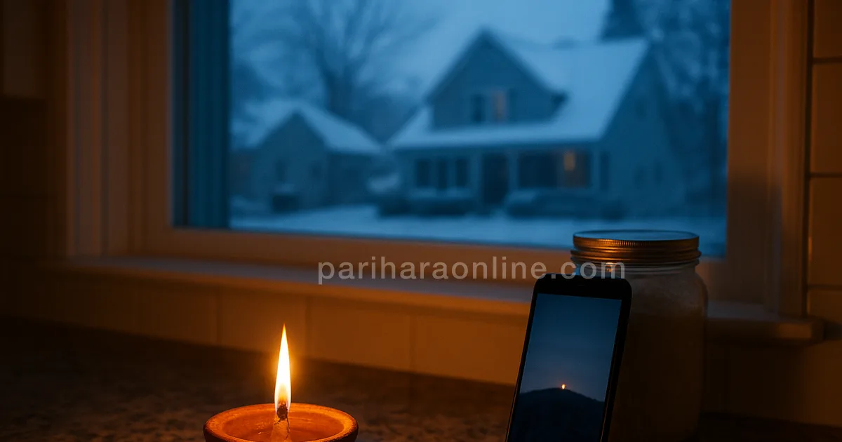 A clay lamp on a kitchen counter at dawn beside a phone showing a distant hilltop flame — tiruvannamalai deepam | pariharaonline.com