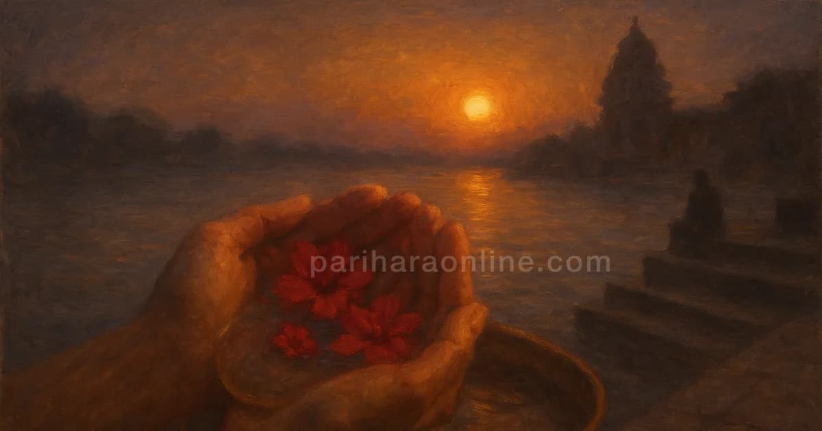 Cupped hands offering water and flowers to the rising sun, the open hand of Hasta nakshatra and Savitr | pariharaonline.com