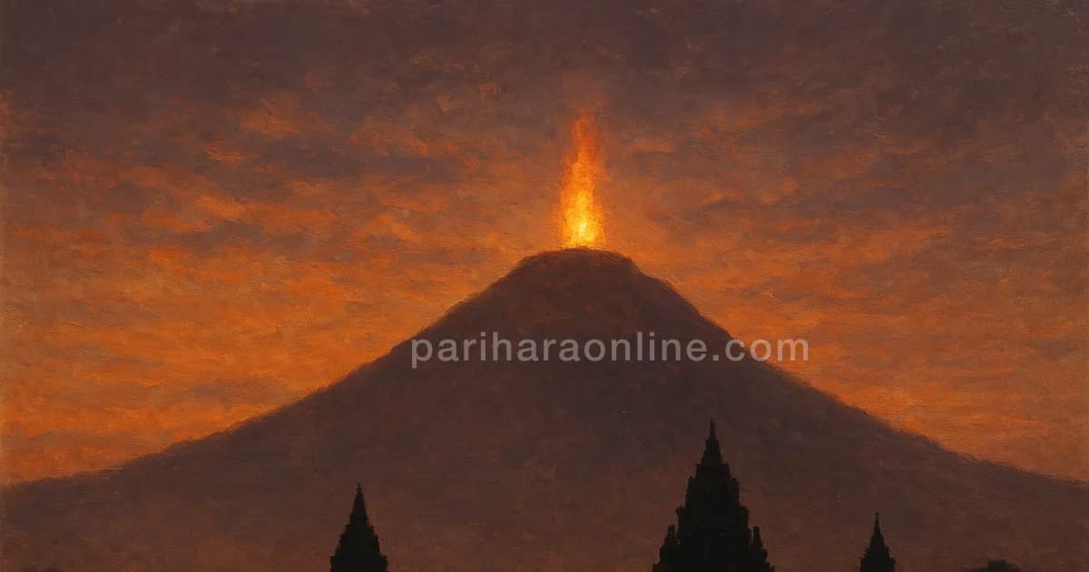 A great flame burning on a hilltop at dusk with temple towers silhouetted below — karthigai deepam significance | pariharaonline.com